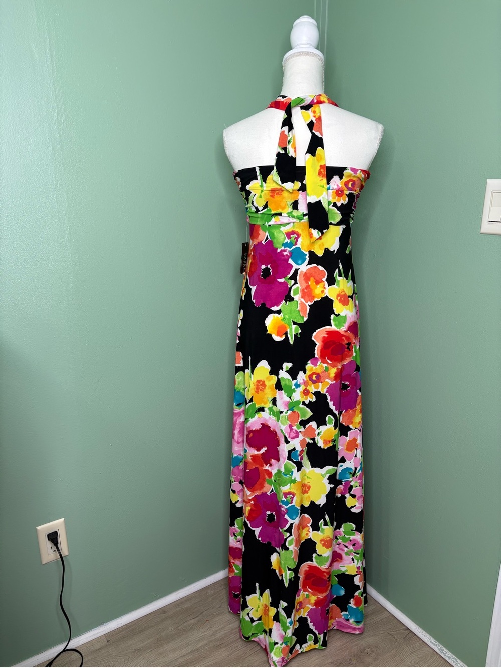 Lauren Ralph Lauren Black Strapless Floral Maxi Dress with Bright Blooms - Picture 2 of 13